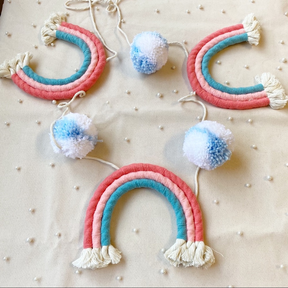 Rainbow Pom Pom Yarn Pink Baby Room Decor Garland